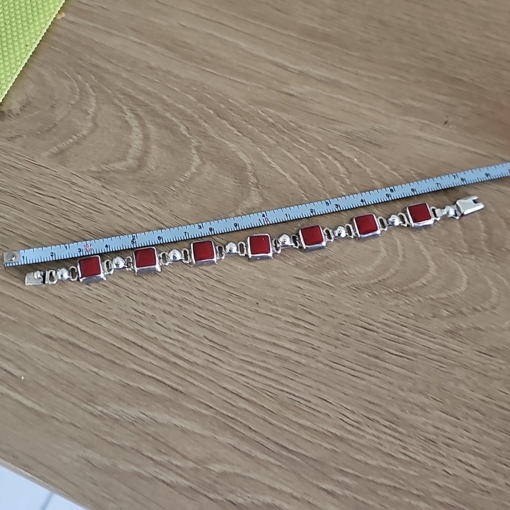 Sterling Silver Beautiful Red Coral Bracelet - Picture 7 of 8